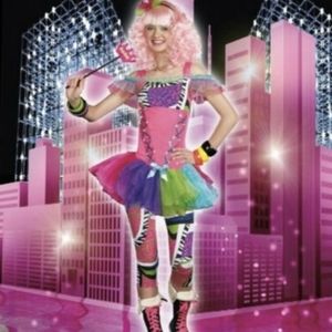 NWT 80's Neon Hip Hop Queen 4-Piece Costume 1980s Small (S sz 3-5) Barbie Fairy